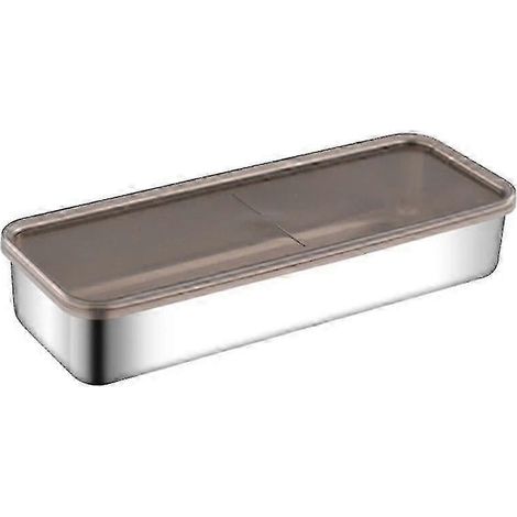 Boîte de rangement en acier inoxydable pour fromage et charcuterie avec base surélevée, idéale pour conserver les aliments au réfrigérateur. (1/5)