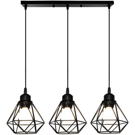 royaluxe- Plafonnier Rétro À 3 Lumières Noir Suspension Lustre E27 Cage En Métal Suspension Luminaire Vintage D'Intérieur