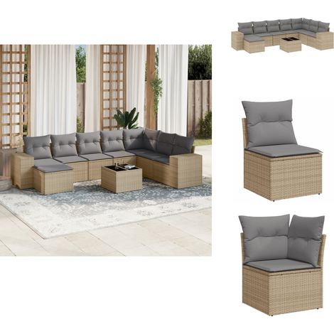 Salon de jardin avec coussins 9 pcs beige résine tressée - Ensemble Salon De Jardin - Meuble De Jardin - Salon D'extérieur - Résine Tressée - Rotin Synthétique (1/5)