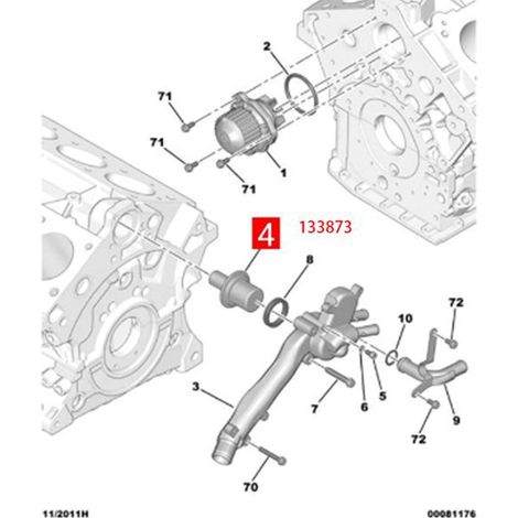 133873 is a coolant thermostat suitable for Citroën C5, C6, C8, and Peugeot engines. (1/4)