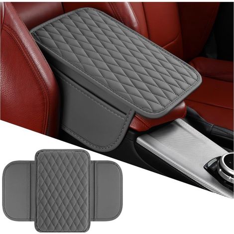 Housses d'accoudoirs de voiture, housses d'accoudoirs en cuir microfibre avec 2 compartiments de rangement, adaptées à la plupart des modèles de voitures (gris, 1 pièce). (1/5)