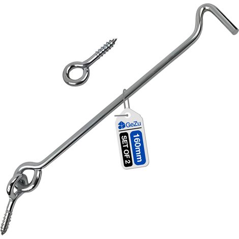 Lot de 2 Crochet tempête galvanoplastie 160 mm – avec œillet fermeture volet/porte crochet anti-tempête acier électro-plaqué contrevent – GeZu Impex (1/5)