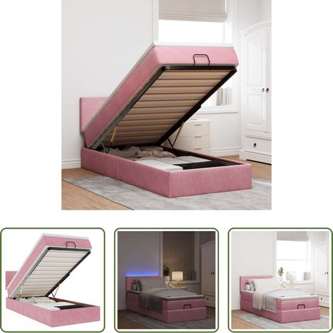 Samtbett - Ottoman-Bett mit Matratze & LEDs Rosa 90x190 cm Samt (1/5)