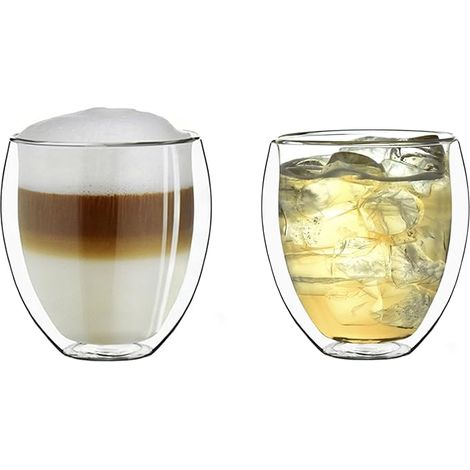 Verres à double paroi 450 ml – Verres ronds en verre borosilicate, adaptés aux boissons chaudes et froides – Set de 2 pièces