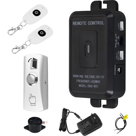 433MHz Kit de Contrôle d'accès sans Fil Système D'alarme Déverrouillage à Distance + Alimentation + Bouton de Sortie de Porte (Serrure électrique Non Incluse) (1/5)