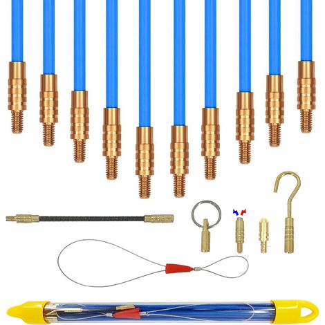 Kit de traction de câble multifonction en fibre de verre de 3,4 m avec crochet et trou dans le tube bleu (1/4)