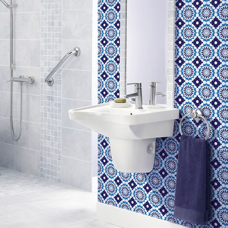 Sticker Mural Carrelage adhésif Cuisine Salle de Bain - 60 STICKERS CARREAUX DE CIMENT AZULEJOS RUI - 60stickers20x20cm (1/5)