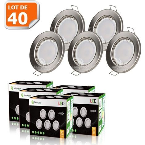 LOT DE 40 SPOT LED ENCASTRABLE COMPLETE RONDE FIXE ALU BROSSE eq. 50W (1/5)
