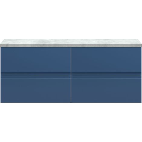 Hudson Reed Urban Wall Hung 4-Drawer Vanity Unit with Bellato Grey Worktop 1200mm Wide - Satin Blue (1/3)