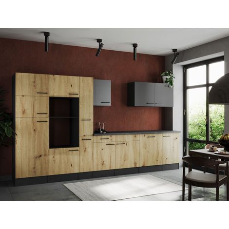 Küche Küchenzeile Leerblock Grau Matt Artisan Eiche Oliver 370 cm Respekta