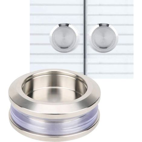 2pcs Poignée de porte coulissante Porte coulissante en verre de douche Poignée ronde en acier inoxydable Bouton de porte en bois Poignée de porte coulissante double (1/4)