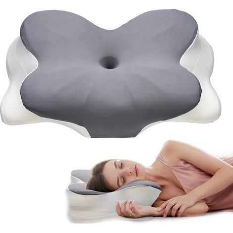 Oreiller cervical pour le cou et les épaules, oreiller ergonomique en mousse à mémoire de forme pour dormir avec taies d'oreiller lavables, style confortable – Gris (1/5)