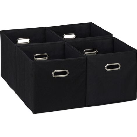 Lote de 4 cajas de almacenamiento cuadradas prácticas 30 x 30 x 30 cm de tela azul 130014490 (1/5)
