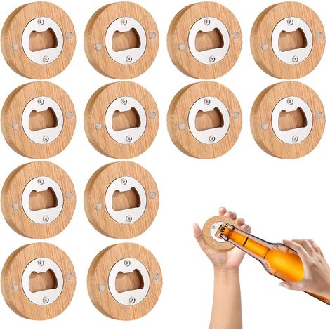Décapsuleur en bois : 12 pièces ouvre-bouteille, décapsuleur en acier inoxydable bambou avec affaiblissement du champ, adsorbable, décapsuleur personnalisé, excellent cadeau pour les hommes (1/5)