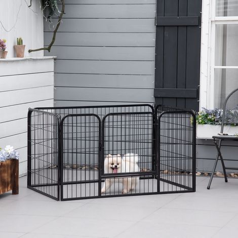 Luxe parc enclos modulable acier 4 panneaux et 1 porte pour chiens, lapins, rongeurs, petits animaux, intérieur et extérieur 125L x 70H cm noir (1/5)
