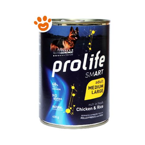 Prolife Dog Smart Adult Medium Large Pollo e Riso  - Prolife Dog Smart Adult Medium Large Pollo e Riso - Lattina Da 400 Gr