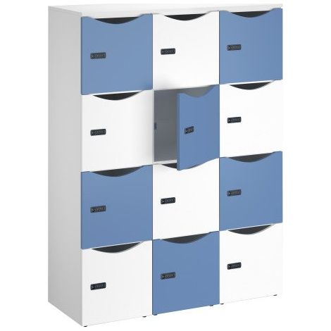 Casier de bureau lockers 12 cases corps blanc porte mix blanc bleu H 170.9cm - Maxiburo