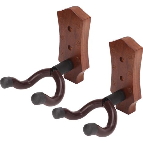Support mural pour guitare en noyer noir élégant, lot de 2 crochets muraux pour mandoline, guitare, banjo, ukulélé (1/5)