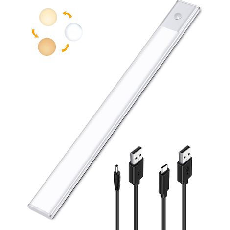 LED Closet Light Motion Sensor, 2 in 1 LED Kitchen Under Cabinet Strip Light USB Rechargeable and 5V DC Powered, 40cm Adhesive Motion Sensor Light Strip, Wireless LED Bar