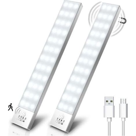 Lampe d'Armoire 36 LED, Rechargeable USB Sans Fil LED Lampe de Placard à Détecteur de Mouvement, Éclairage à LED étude de Cuisine Veilleuse Escalier Couloir (2 Pack) (1/3)