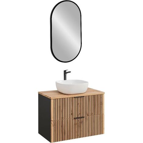 Meuble vasque à poser + miroir LED - 80 cm - Sylve Black Wotan - Livraison gratuite (1/5)