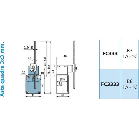 FC3333 1NA + 1NC Interruttore di Posizione a leva gir.con asta Finecorsa