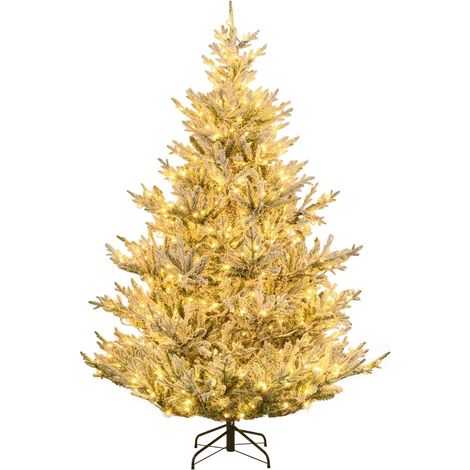 COSTWAY Albero Artificiale Preilluminato 210 cm, Albero di Natale Innevato con 450 Luci LED, 13 Modalità, Timer, Luminosità Regolabile e 1074 Rami, Decorazioni per Casa e Ufficio (210 cm) (1/5)