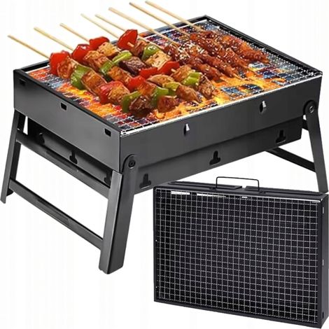 GRIGLIA DA CAMPEGGIO BBQ GIARDINO PIEGHEVOLE PORTATILE A CARBONE VALIGETTA