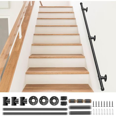 Main Courante pour Escalier, Rampe Escalier Intérieur Exterieur Galvanisation Industrielle Antidérapante Poignée de Sécurité Support pour Sécurité Balcon Couloir (1.5M) (1/5)