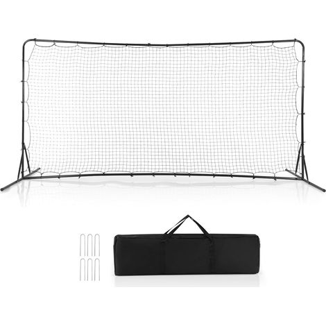 GOPLUS Filet de Rebond de Football Portable, Filet d'Entraînement de Football avec Sac de Transport, Cadre en Métal, Piquets au Sol, Filet de Rebond de Football pour Enfants 6 Ans+, Noir (1/5)