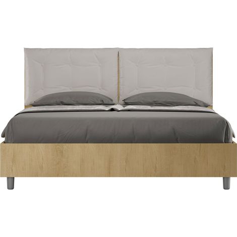 Letto matrimoniale contenitore 160x190 quercia cuscini similpelle tortora Egos Annalisa