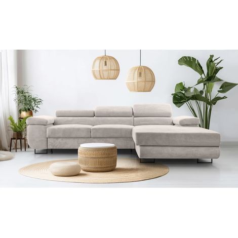 AX LIVING Cord Couch L Form – Arborio R Wohnlandschaft 280 cm Zartweiß