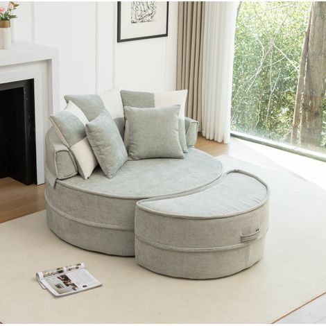 Fauteuil rond avec ottomane 1 place vert menthe OKMYHOME (1/5)
