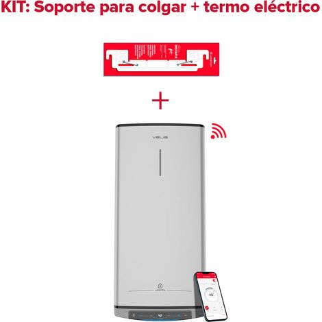 Termo eléctrico inteligente, Ariston, Velis Tech Dry 80L + Sorpote de pared Instafix, Vertical u Horizontal, Clase Energetica B
