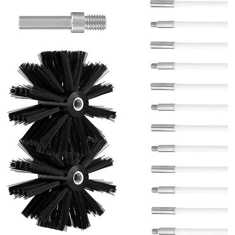 Kit de brosse de nettoyage de cheminée, diamètre 100 mm, outils de nettoyage de cheminée Le kit de brosse de cheminée comprend 9 tigres flexibles de 410 mm et 2 têtes de brosse de 100 mm de diamètre (1/5)