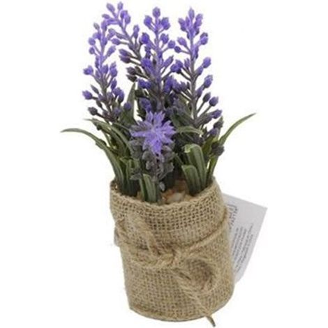 TrAdE Shop Traesio - Set 12pz Pianta Lavanda Artificiale Con Vaso Sacco In Juta ø5x15 Cm Decorativi 210926 - (1/2)