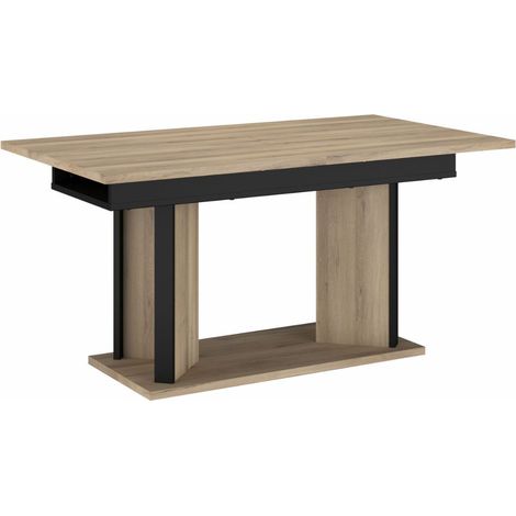 Table repas extensible 160-200cm aspect chêne piètement central avec encadrement noir - OSTAREL (1/5)