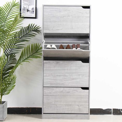 Scarpiera 4 Ante Ripiani Porta Scarpe Doppia Profondita Legno 63x24x150 Grigio (1/5)