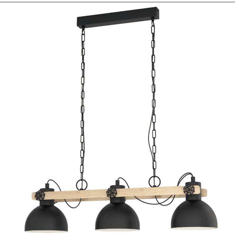 Eglo Lampada a Sospensione Lubenham 3 Luci Nero Marrone E27 90x20x110 cm