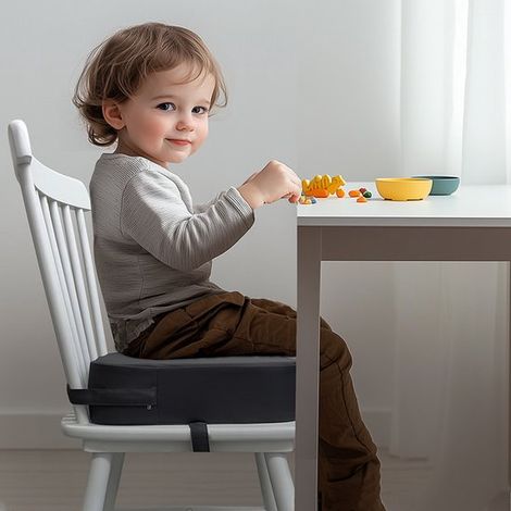 Elevador para trona，apto para niños pequeños，cojines de asiento，asiento elevador con dos hebillas de seguridad，34 x 34 x 9 cm，Gris claro (1/5)