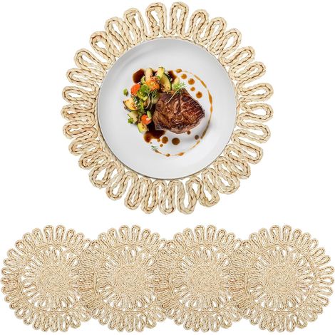 Set de 4 sets de table en maïs tressé 30 cm, antidérapants, lavables, style boho ferme. (1/5)