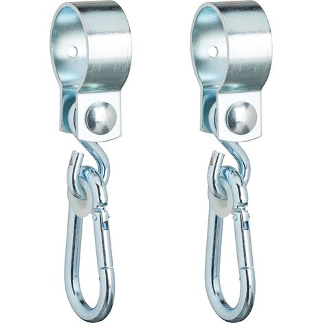 Relaxdays Swing Hooks with Carabiners, Set of 2, Cuff Fasteners, 50 mm, to Attach & Hang Swings, Rustproof Iron, Silver