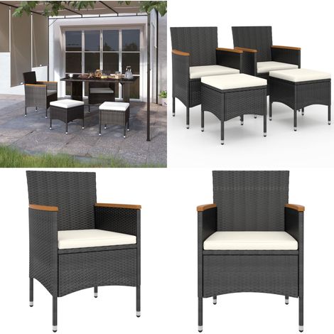 Jeu de chaise et tabouret de jardin 4 pcs Résine tressée Noir - Chaises De Jardin - Tabourets De Jardin - Mobilier De Jardin - Résine Tressée - Chaise Extérieure - Home & Living (1/5)