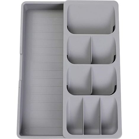 Extendable storage tray for silverware and cutlery (spoons, forks) in a kitchen drawer
