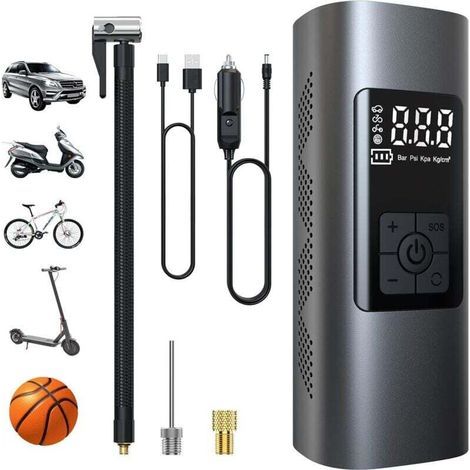 Pompe à air électrique 6000mAh – Compresseur portatif sans fil 150 PSI – Écran LCD numérique – Lampe LED intégrée pour moto et vélo - 150PSI (1/5)