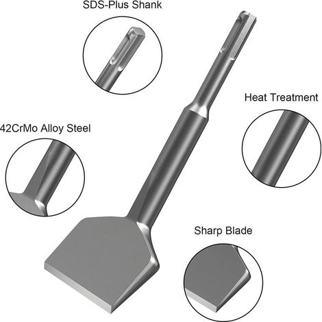 Ciseau à carrelage SDS-Plus, 165 mm x 75 mm, grattoir incliné à 15° pour la dépose de céramique et de carrelage. (1/2)