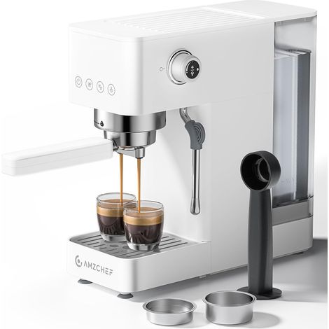 Siebträgermaschine 20 Bar Espressomaschine klein mit LED-Display, Milchaufschäumer & Edelstahl-Dampfstab, 1350W Schnellaufheizung, 1,5L Wassertank, für Espresso Cappuccino Latte,Weiß (1/5)