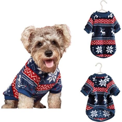 Ropa de otoño e invierno para cachorros: suéteres súper suaves y cálidos para mascotas, lindos suéteres de felpa a rayas, rojo navideño (1/5)
