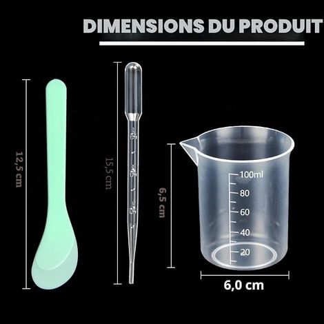 gobelets doseurs de 100 ml, en plastique époxy avec agitateurs et pipettes de transfert, gobelets doseurs de précision avec échelle pour travaux manuels, moules et fabrication de (1/4)