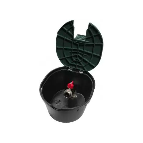Bouche d'arrosage coffre plastique avec robinet 20/27 – Sortie inclinée pour tube – Arrivée 20/27 – Usage professionnel – Rain Irrigation